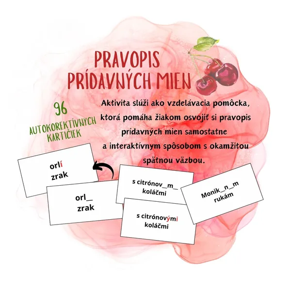 Pravopis prídavných mien - autokorektívne kartičky