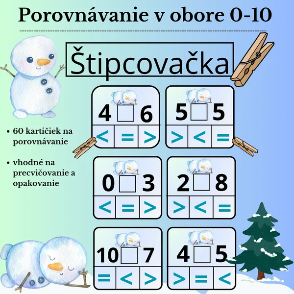 Porovnávanie v obore 0-10, Štipcovanie zima