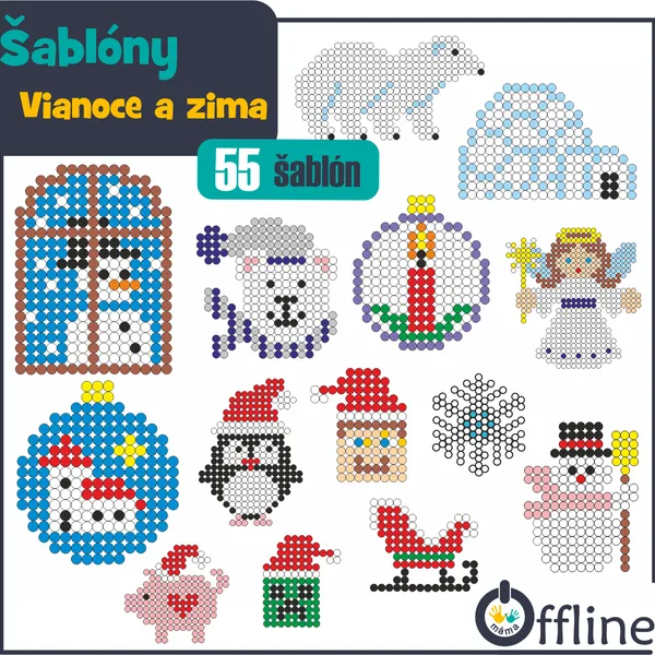 Šablony na zažehlovací korálky Zima a Vánoce