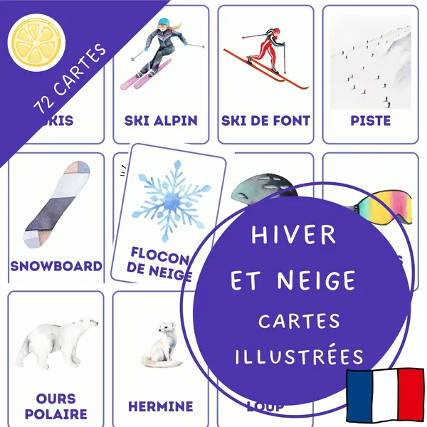 HIVER ET NEIGE - cartes illustrées en français | francúzske obrázkové kartičky
