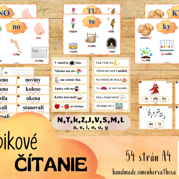 Slabikové čítanie s písmenami N, T, K. Slabiky. Písmená