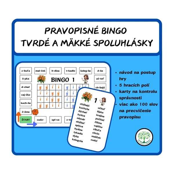 Pravopisné bingo - Tvrdé a mäkké spoluhlásky