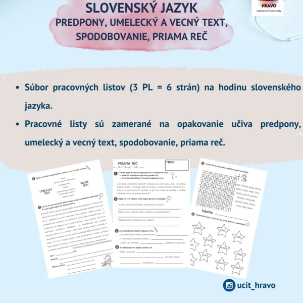 Pracovné listy slovenský jazyk