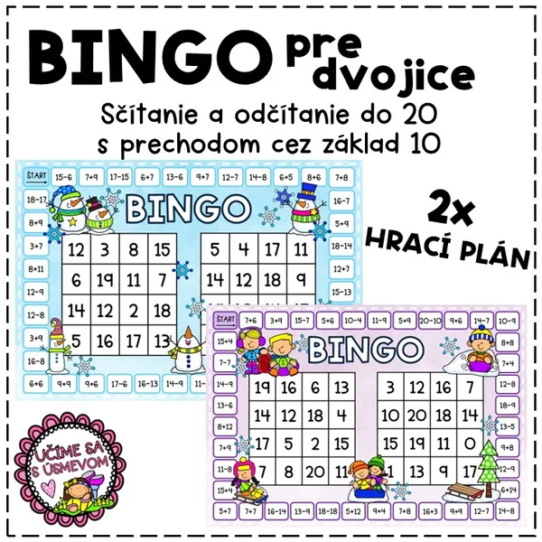 Hra BINGO pre dvojice - sčítanie a odčítanie do 20 s prechodom