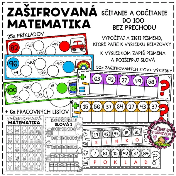 ZAŠIFROVANÁ MATEMATIKA - sčítanie a odčítanie do 100 bez prechodu