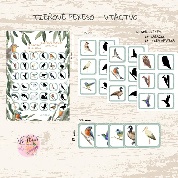 TIEŇOVÉ PEXESO - Vtáctvo - VEROLA