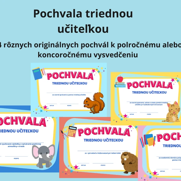 Pochvaly triednou učiteľkou k polročnému alebo koncoročnému hodnoteniu