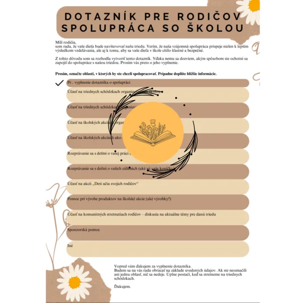 Dotazník pre rodičov – spolupráca so školou