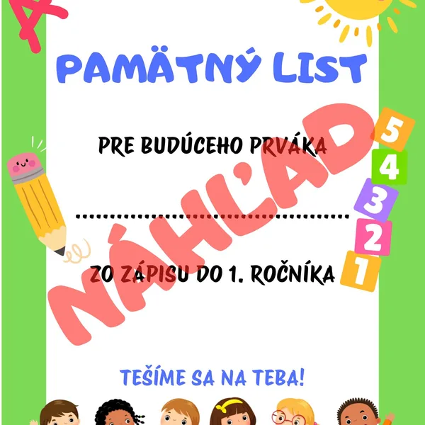 Pamätný list zo zápisu do 1. ročníka