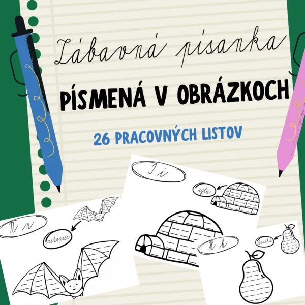 Zábavná písanka - písmená v obrázkoch (26 pracovných listov)