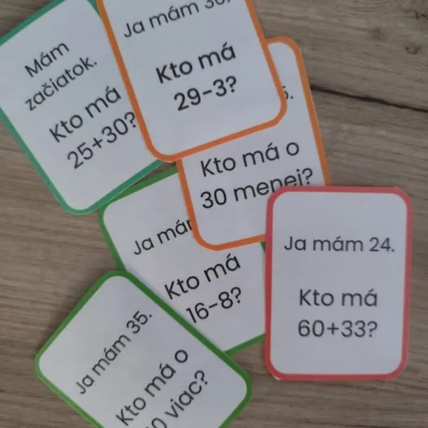 Ja mám, kto má...? počítanie do 100 bez prechodu, pripočítavanie celých desiatok, súčet, rozdiel, viac menej