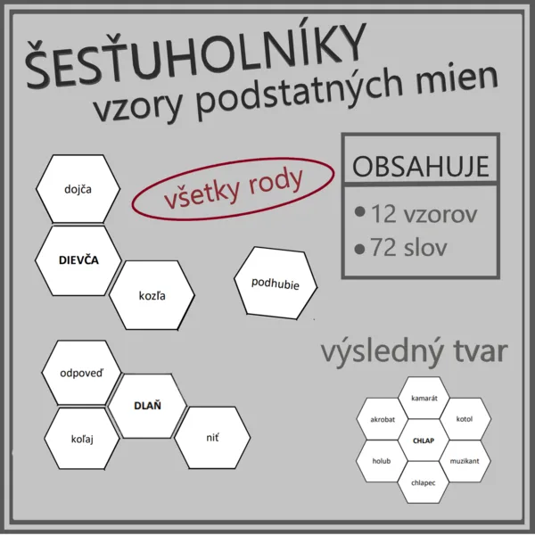 Vzory podstatných mien - šesťuholníky