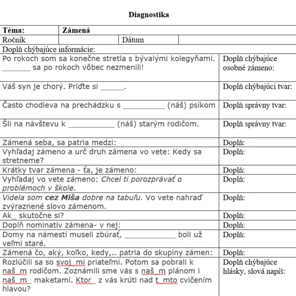 Zámená - diagnostika vedomostí