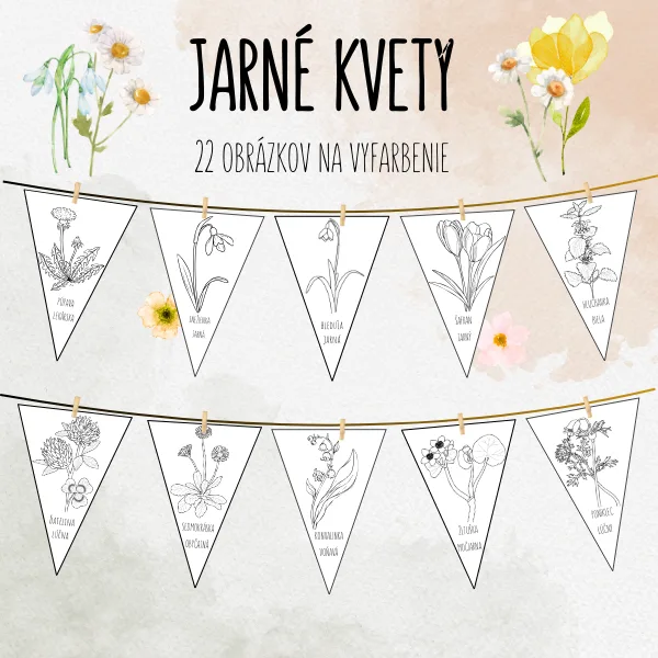  Jarné kvety – girlanda na vyfarbenie