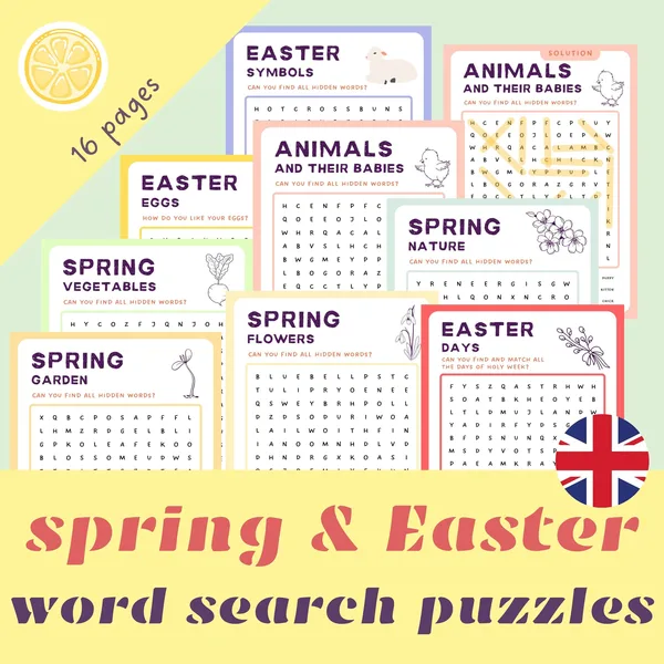 WORD SEARCH PUZZLES | Spring and Easter | osemsmerovky v angličtine