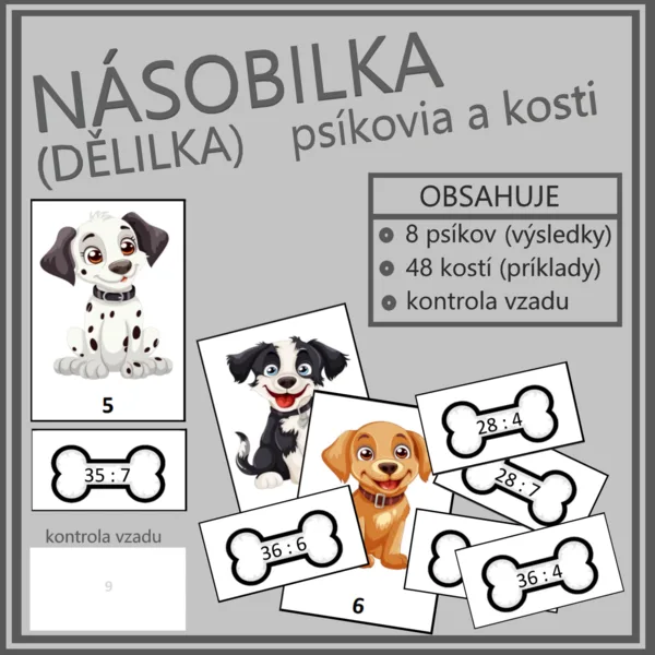 Násobilka - psíkovia a kosti (násobilkové delenie, dělilka) 