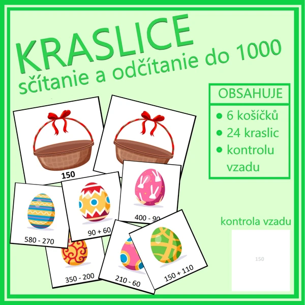 Kraslice - sčítanie a odčítanie do 1000 (veľkonočné počítanie)