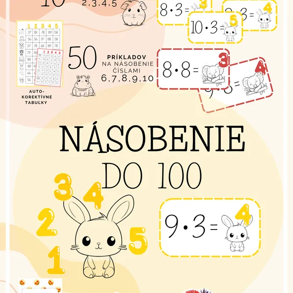 Násobenie do 100 - autokorektívne tabuľky s príkladmi 