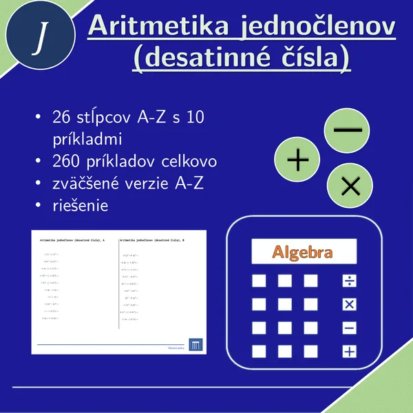 Aritmetika jednočlenov (desatinné čísla) | matematika, algebra | 26 stĺpcov