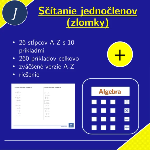 Sčítanie jednočlenov (zlomky) | matematika, algebra | 26 stĺpcov
