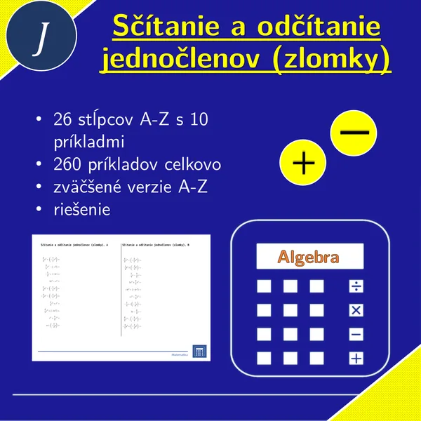 Sčítanie a odčítanie jednočlenov (zlomky) | matematika, algebra | 26 stĺpcov