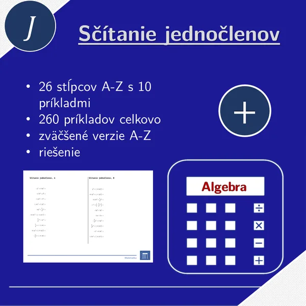 Sčítanie jednočlenov | matematika, algebra | 26 stĺpcov