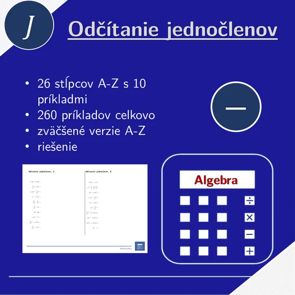 Odčítanie jednočlenov | matematika, algebra | 26 stĺpcov