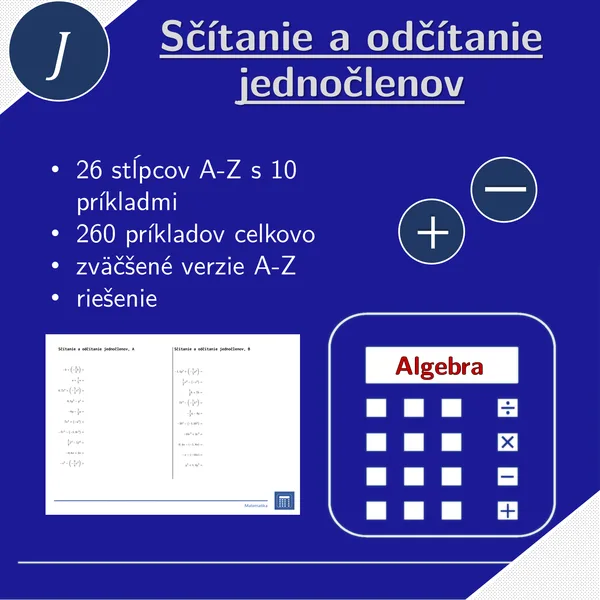 Sčítanie a odčítanie jednočlenov | matematika, algebra | 26 stĺpcov