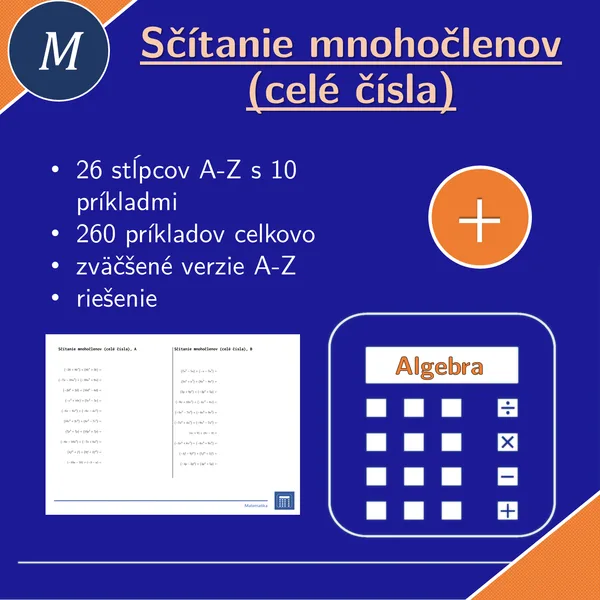 Sčítanie mnohočlenov (celé čísla) | matematika, algebra | 26 stĺpcov