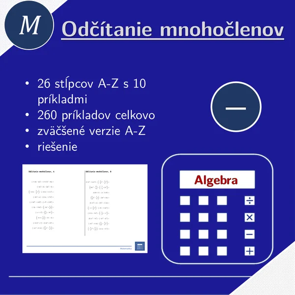 Odčítanie mnohočlenov | matematika, algebra | 26 stĺpcov