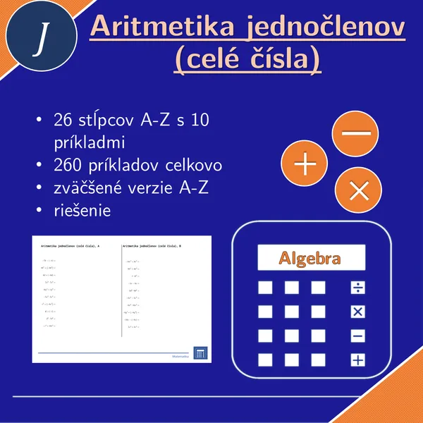 Aritmetika jednočlenov (celé čísla) | matematika, algebra | 26 stĺpcov