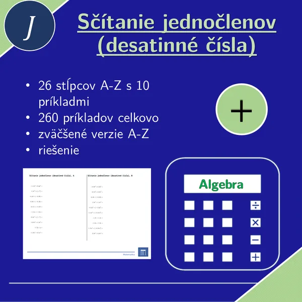 Sčítanie jednočlenov (desatinné čísla) | matematika, algebra | 26 stĺpcov