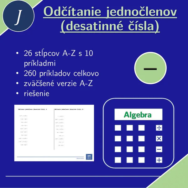 Odčítanie jednočlenov (desatinné čísla) | matematika, algebra | 26 stĺpcov