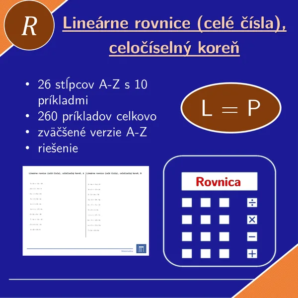 Lineárne rovnice (celé čísla), celočíselný koreň | matematika, algebra | 26 stĺpcov