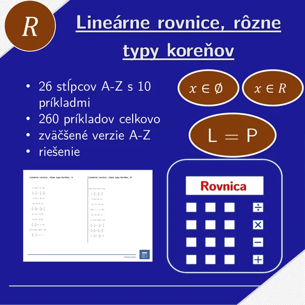Lineárne rovnice, rôzne typy koreňov | matematika, algebra | 26 stĺpcov