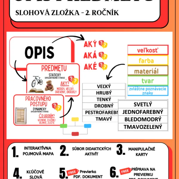 OPIS PREDMETU - slohová zložka, sada materiálov 
