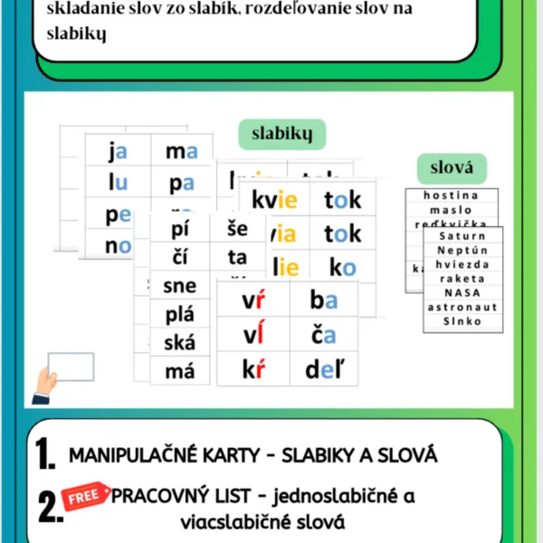 SLABIKY - MANIPULAČNÉ KARTY SO SLABIKAMI A SLOVÁ