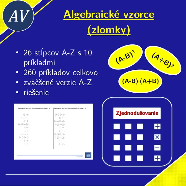 Algebraické vzorce, zjednodušovanie (zlomky) | matematika, algebra | 26 stĺpcov