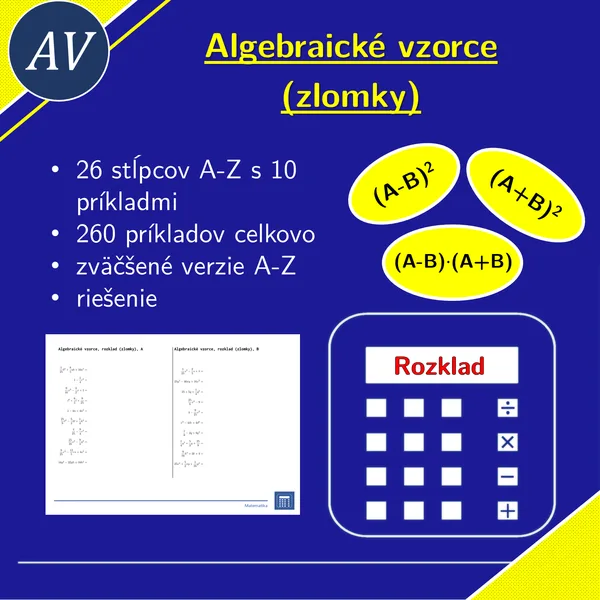 Algebraické vzorce, rozklad (zlomky) | matematika, algebra | 26 stĺpcov
