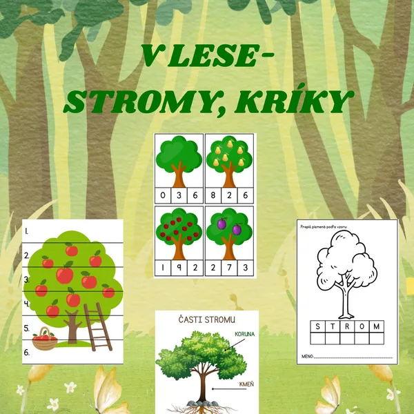 V lese, stromy, kríky