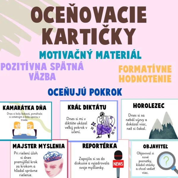 Oceňovacie kartičky - motivačné, formatívne hodnotenie, pozitívna spätná väzba