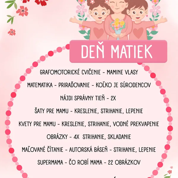 Deň matiek - obrázky, pracovné listy