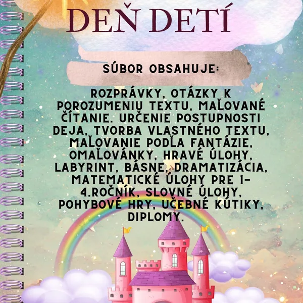 🎉🎈🎊 ROZPRÁVKOVÝ DEŇ DETÍ - pre MŠ, ZŠ, ŠKD .zip 🎉🎈🎊
