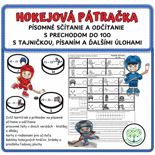 HOKEJOVÁ PÁTRAČKA - písomné sčítanie a odčítanie s prechodom do 100 