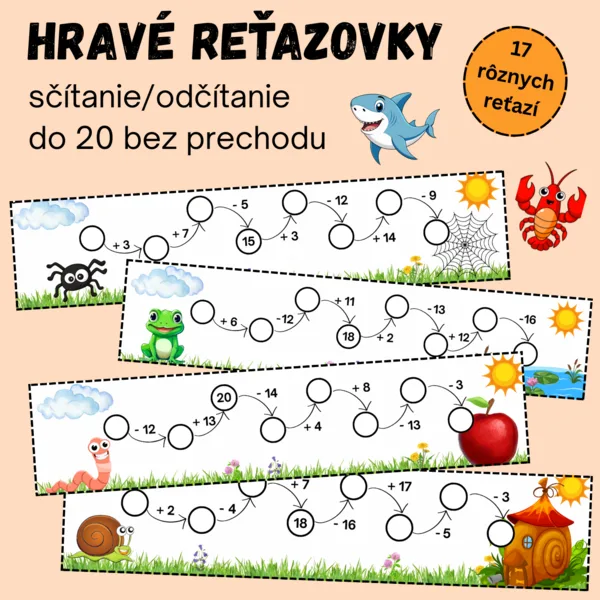 Sčítanie a odčítanie do 20/Hravé matematické reťazovky do 20 bez prechodu