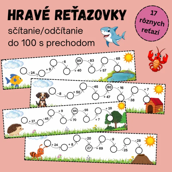 Sčítanie a odčítanie do 100/Hravé matematické reťazovky do 100 s prechodom cez 10