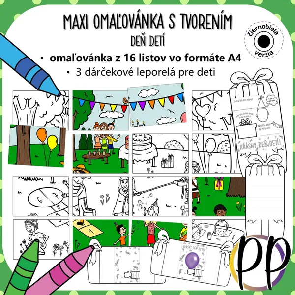 Maxi omaľovánka s tvorením - Deň detí