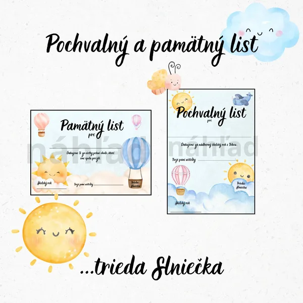 Slniečka, Pochvalný list, Pamätný list