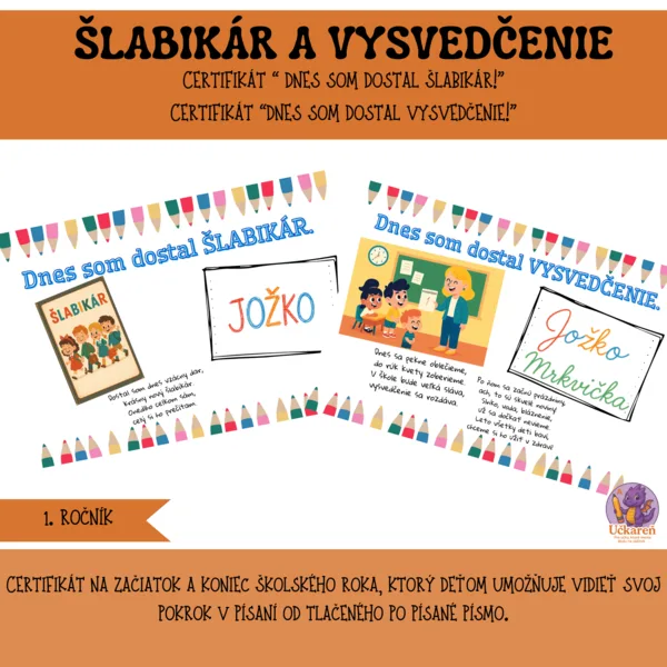 Certifikát šlabikár a vysvedčenie