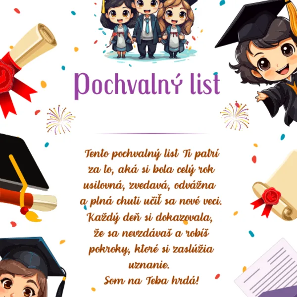 Pochvalný list na koniec školského roka